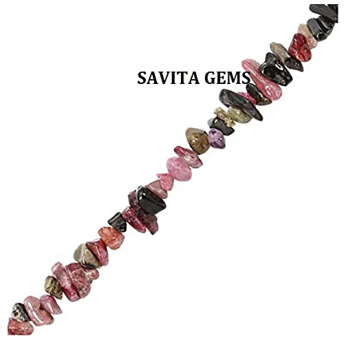 34" Natural Multi-Color Tourmaline Chip Beads Strand -Pack of 15, Gravel Uncut/ Freeform Shape, 150 Ct, Nuggets for Beading- Jewelry Making, Art & Craft, Wholesale