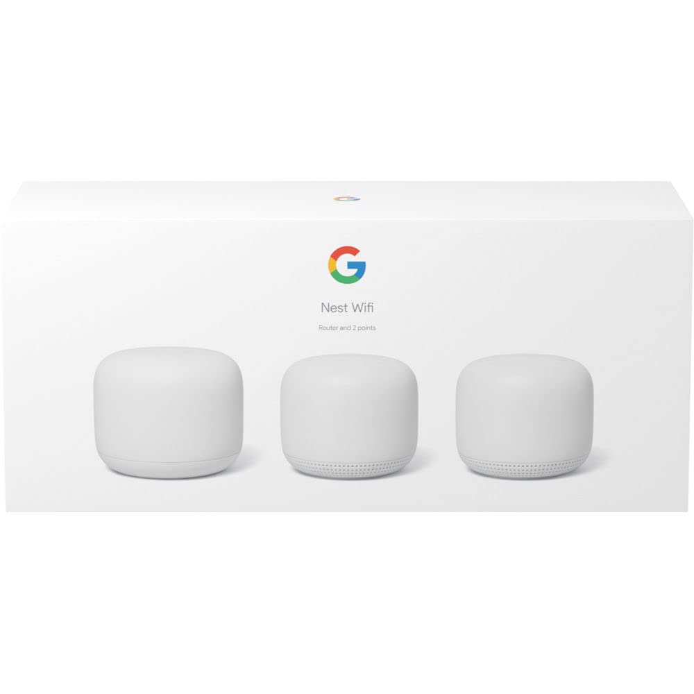 Google Nest WiFi - AC2200 (2nd Generation) Router and Add On Access Point Mesh Wi-Fi System (3-Pack, Snow) (Renewed)