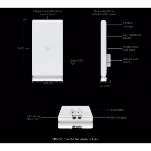 Ubiquiti UniFi U6 Mesh Pro Dual-Band Indoor/Outdoor Wi-Fi 6 Access Point (U6-Mesh-Pro)