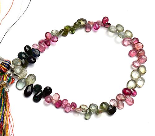 GEMZ 8 inch Strand of Natural Multi Tourmaline pear Shape Faceted Cut Multi Color Color briollete Beads for DIY Jewelry Making- Earring Necklace Bracelet.