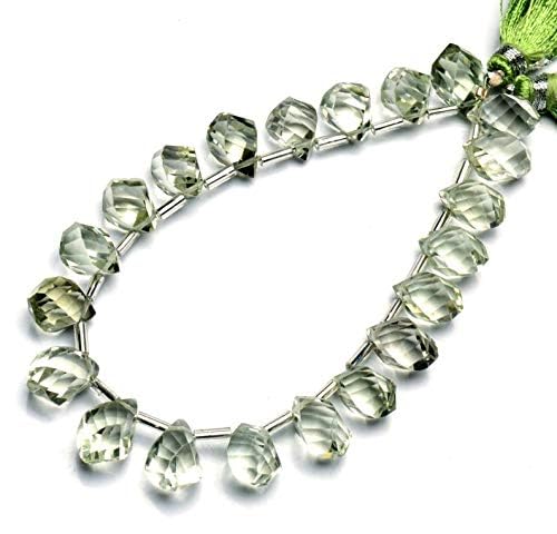 GEMZ 4 inch Strand of Natural Brazilian prasiolite Tear Drop Shape Faceted Cut Green Color briollete Beads for DIY Jewelry Making- Earring Necklace Bracelet.
