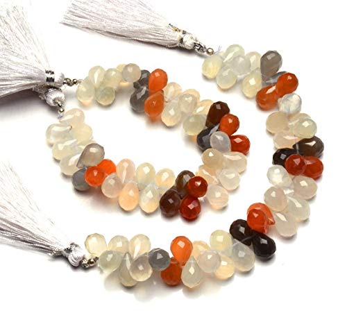 GEMZ 4 inch Strand of Natural Multi Moonstone Tear Drop Shape Faceted Cut Multi Color Color briollete Beads for DIY Jewelry Making- Earring Necklace Bracelet.