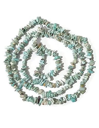 34" Natural Larimar Chip Beads Strand 300 Ct -Pack of 10, Gravel Uncut/ Freeform Shape, Nuggets for Beading- Jewelry Making, Art & Craft, Wholesale lot