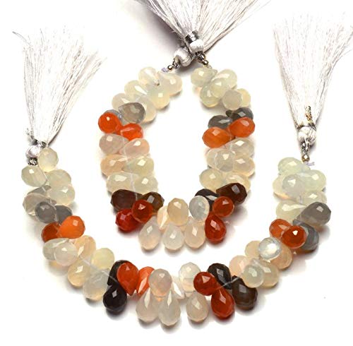 GEMZ 4 inch Strand of Natural Multi Moonstone Tear Drop Shape Faceted Cut Multi Color Color briollete Beads for DIY Jewelry Making- Earring Necklace Bracelet.