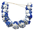 Lamp Work Handmade Glass Beads | 16mm Round White & Blue Beads | 8” Strands | Artisan Glass Beads for Jewelry Making | DIY Crafts & Beading (20, Strands)