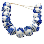 Lamp Work Handmade Glass Beads | 16mm Round White & Blue Beads | 8” Strands | Artisan Glass Beads for Jewelry Making | DIY Crafts & Beading (20, Strands)