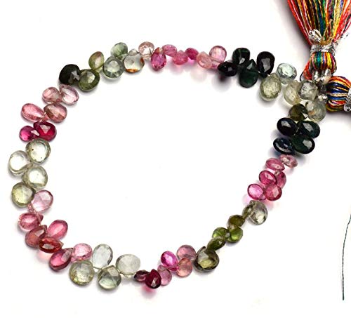 GEMZ 8 inch Strand of Natural Multi Tourmaline pear Shape Faceted Cut Multi Color Color briollete Beads for DIY Jewelry Making- Earring Necklace Bracelet.