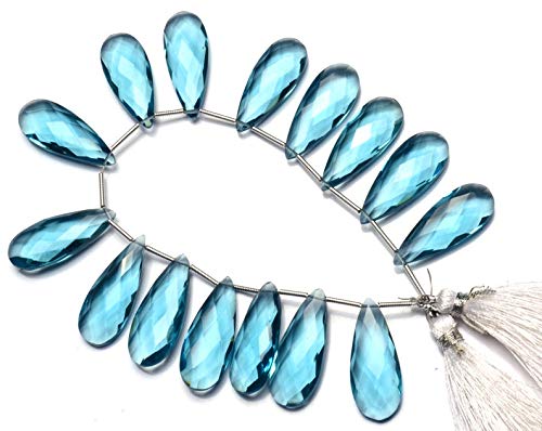 GEMZ 16 inch Strand of Natural Teal Blue Aquamarine Quartz Long pear Shape Faceted Cut Blue Color briollete Beads for DIY Jewelry Making- Earring Necklace Bracelet.