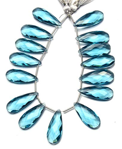 GEMZ 16 inch Strand of Natural Teal Blue Aquamarine Quartz Long pear Shape Faceted Cut Blue Color briollete Beads for DIY Jewelry Making- Earring Necklace Bracelet.