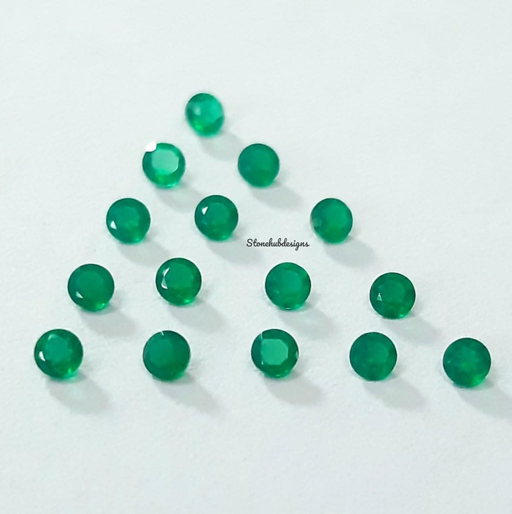 5 Pcs 2MM 2.5MM Natural Green Onyx Faceted Round Cut Gemstone | AAA Quality Loose Calibrated Green Onyx Tiny Stones for Jewelry Making, Craft, Beading, DIY Projects