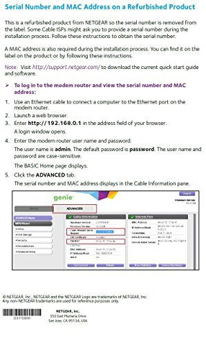 Netgear C3700-100NAR C3700-NAR DOCSIS 3.0 WiFi Cable Modem Router with N600 8x4 Download speeds for Xfinity from Comcast, Spectrum, Cox, Cablevision (Renewed)