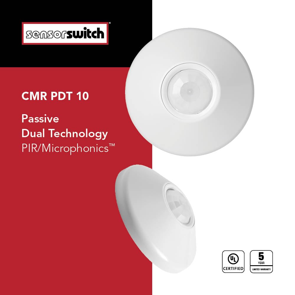 SensorSwitch Ceiling Motion Sensor, PDT Passive Dual Technology Passive Infrared PIR and Microphonics Occupancy Sensor, 360° Large Motion Detection, Indoor Use, Line Voltage, Extended Range