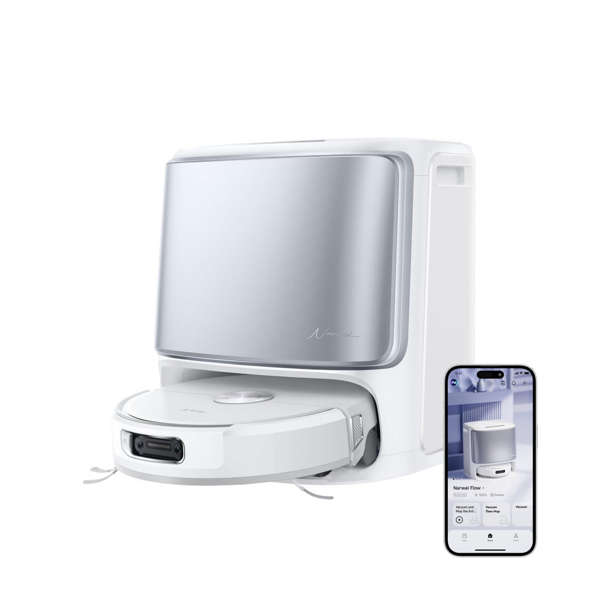 NARWAL Flow Robot Vacuum and Mop Combo, 22000Pa, AI Avoidance, White (Renewed)