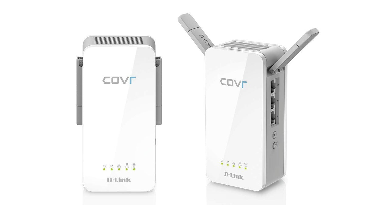 D-Link Powerline WiFi Adapter AC1200 COVR Smart Whole Home Mesh Wireless System, 2-Pack, Hybrid Dual Band Wall Plug in w/ 3 Gigabit Ethernet Ports Simple Setup (COVR-P2502-US), White