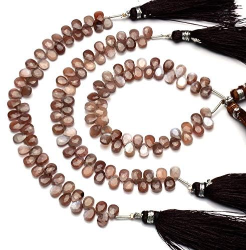 GEMZ 6 inch Strand of Natural African Brown Moonstone pear Shape Faceted Cut Multi Brown Color briollete Beads for DIY Jewelry Making- Earring Necklace Bracelet.