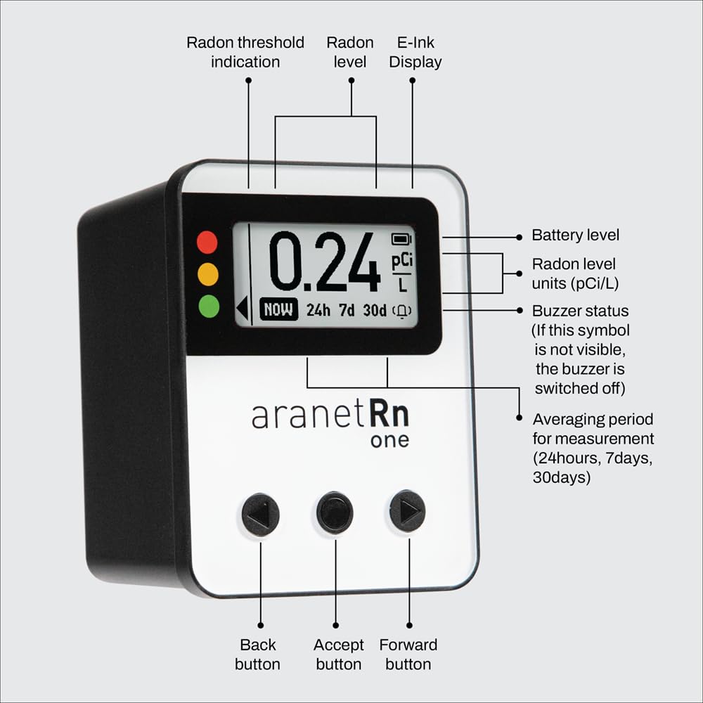 Radon One Home Radon Detector, Results Every 10 Minutes (White)