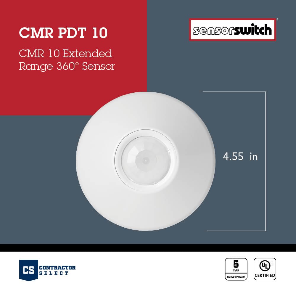 SensorSwitch Ceiling Motion Sensor, PDT Passive Dual Technology Passive Infrared PIR and Microphonics Occupancy Sensor, 360° Large Motion Detection, Indoor Use, Line Voltage, Extended Range