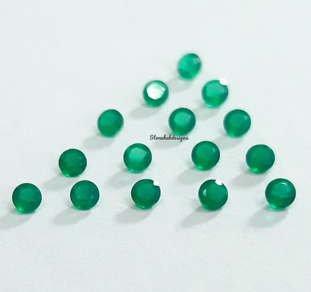 5 Pcs 2MM 2.5MM Natural Green Onyx Faceted Round Cut Gemstone | AAA Quality Loose Calibrated Green Onyx Tiny Stones for Jewelry Making, Craft, Beading, DIY Projects