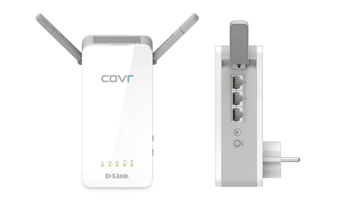 D-Link Powerline WiFi Adapter AC1200 COVR Smart Whole Home Mesh Wireless System, 2-Pack, Hybrid Dual Band Wall Plug in w/ 3 Gigabit Ethernet Ports Simple Setup (COVR-P2502-US), White
