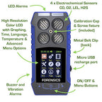Multigas Detector Analyzer + Pump with Probe | USA NIST Calibration | Confined Space Entry Testing | USB Recharge | 4 Sensors - CO, H2S, O2, EX LEL | 4 Gas Monitor |