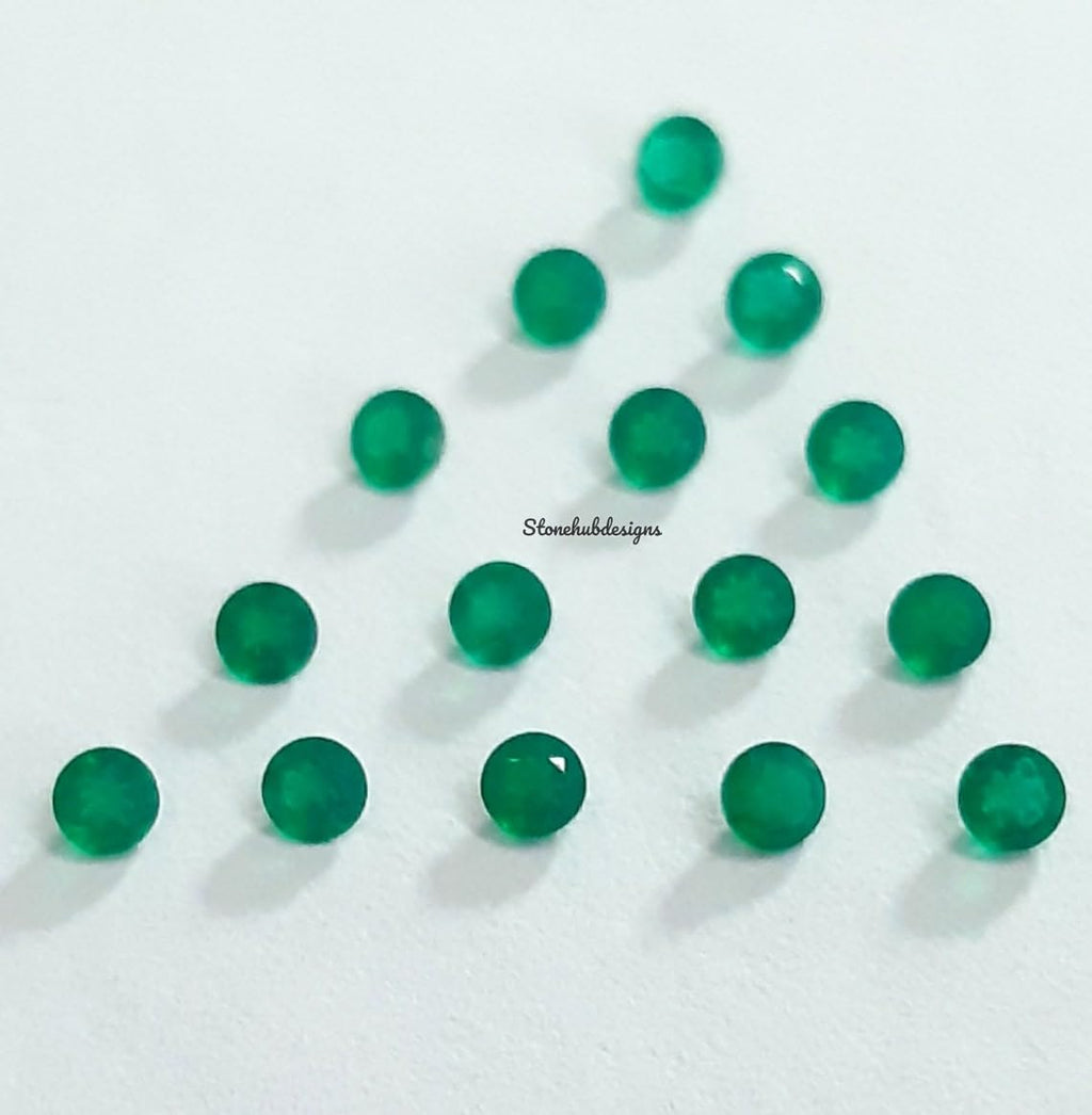 5 Pcs 2MM 2.5MM Natural Green Onyx Faceted Round Cut Gemstone | AAA Quality Loose Calibrated Green Onyx Tiny Stones for Jewelry Making, Craft, Beading, DIY Projects