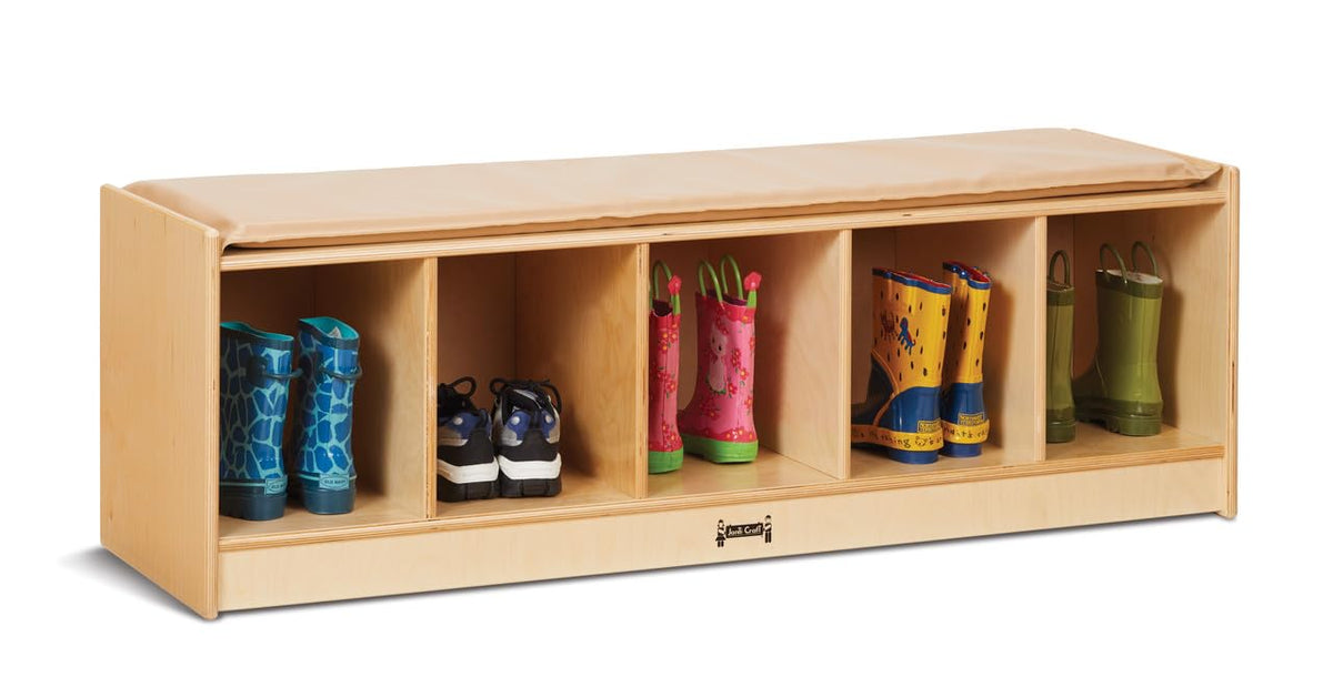 Jonti-Craft 5 Section Bench Locker with Blue Cushion