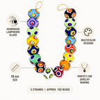 Lamp Work Handmade Glass Beads | Multi Color Dotted 18mm Beads | 8” Strands | Colorful Glass Beads for Jewelry Making | DIY Crafts & Beading (20, Strands)