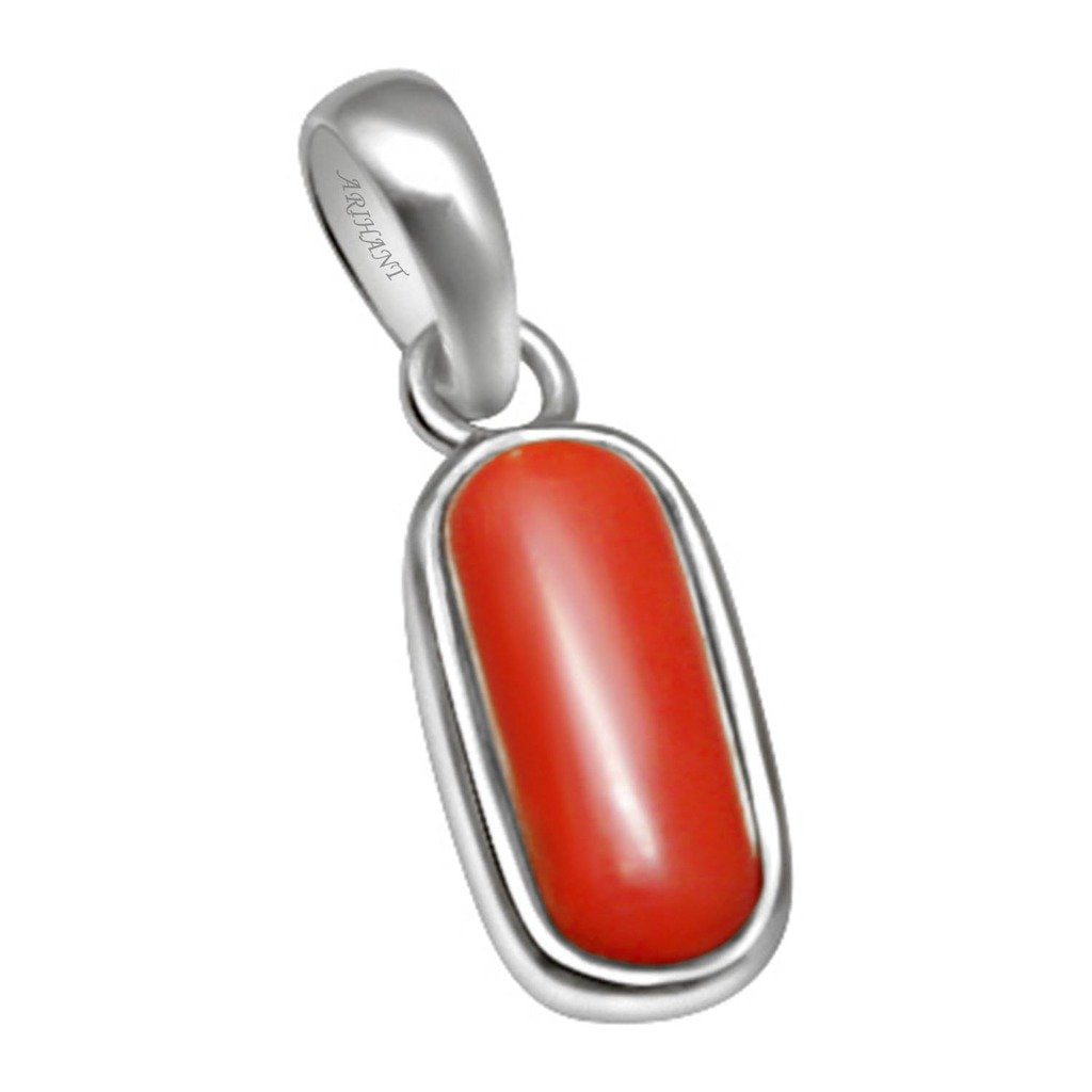 Arihant Gems & Jewels 7.50 Ratti Natural Certified Coral (Moonga) Astrological Gemstone 925 Sterling Silver Pendant