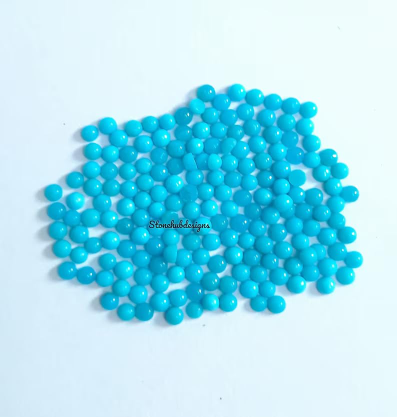 Natural Turquoise Blue Round Flatback Cabochon Loose Gemstones for Jewelry Making, Polished Calibrated Round Stones for Rings, Earrings, Pendants, DIY Crafts & Beading Supplies