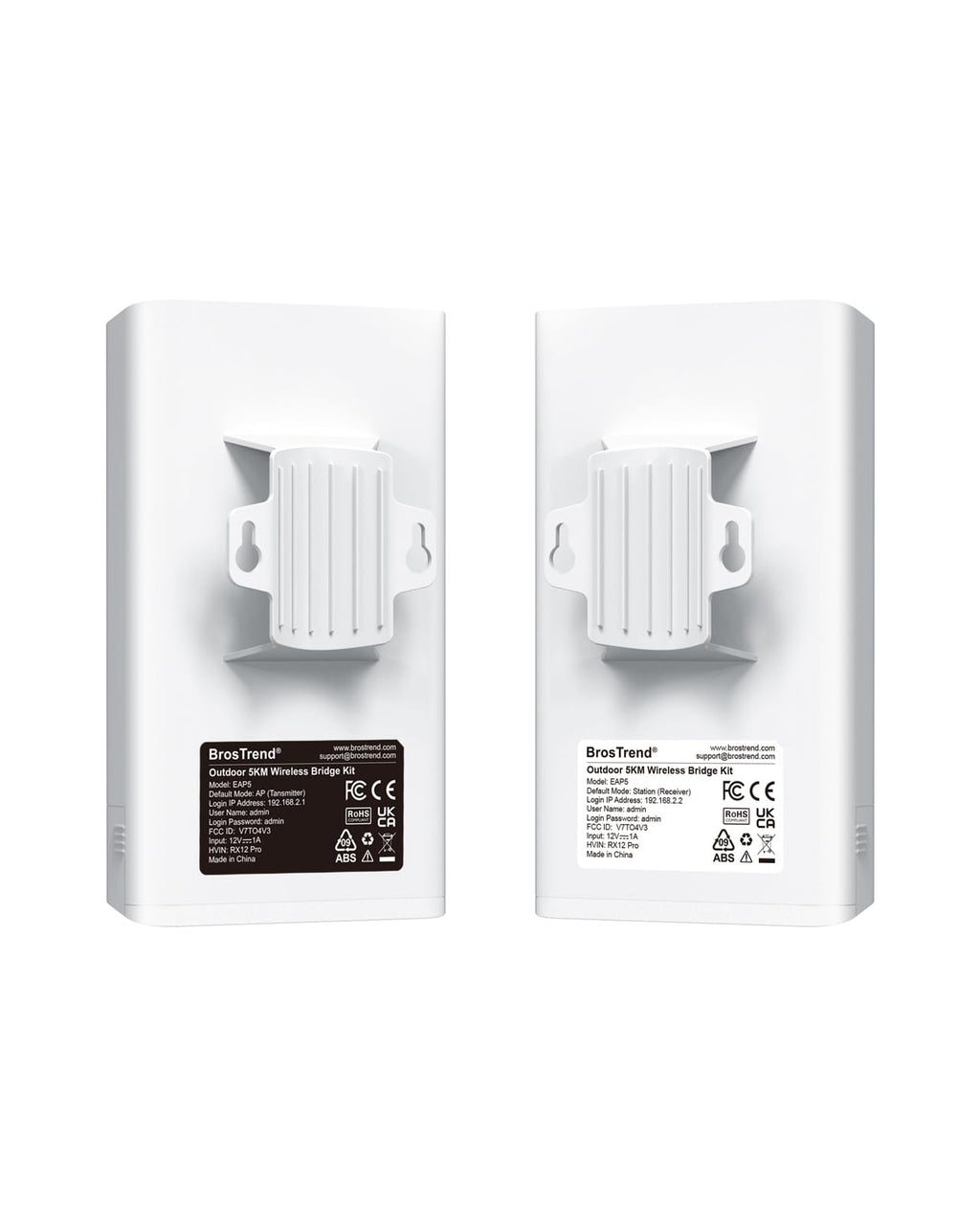 BrosTrend 5KM Wireless Bridge Point to Point Outdoor with 2X Gigabit Ports