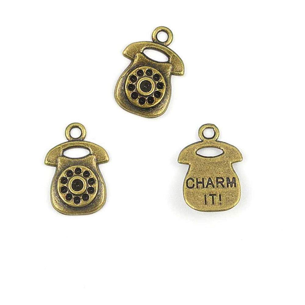 Price per 990 Pieces Antique Bronze Tone Jewelry Charms Findings Arts Crafts Beading Making Charmes 807TN0 Telephone Landline Phone