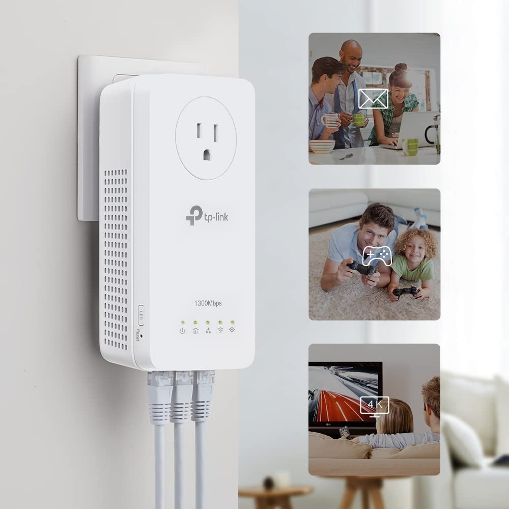 TP-Link AV1300 Powerline Ethernet Adapter WiFi Extender KIT- Passthrough
