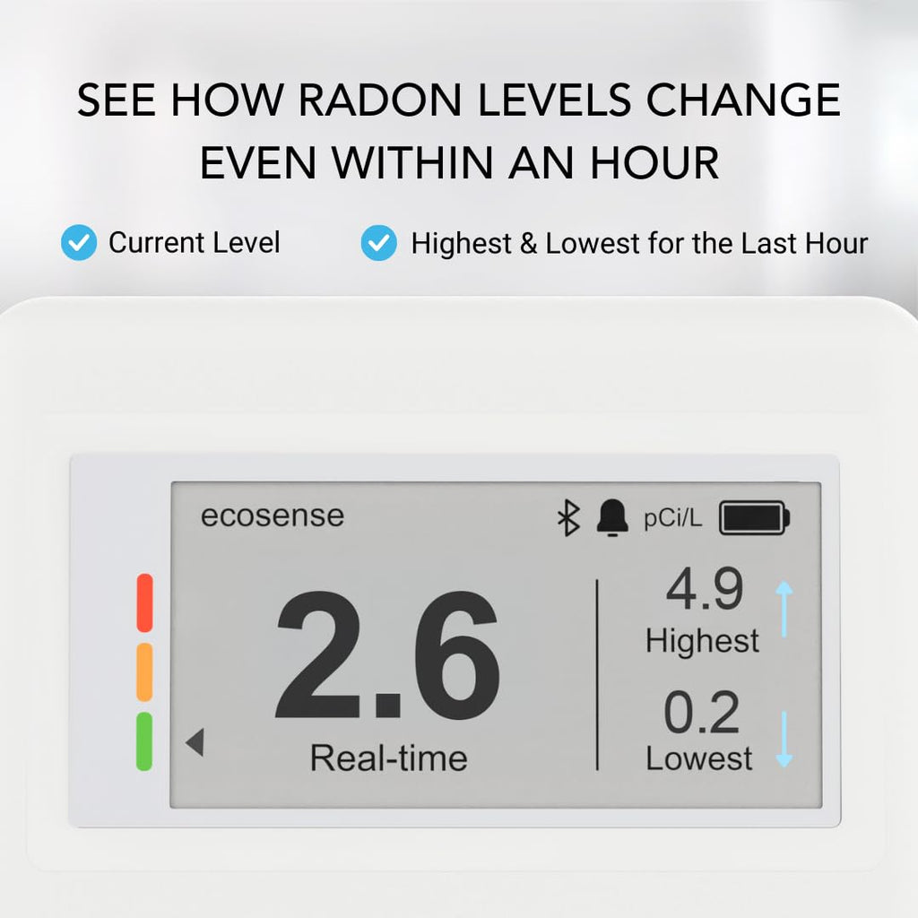 Ecosense Continuous Home Radon Detector, Battery Powered, Display, EF100