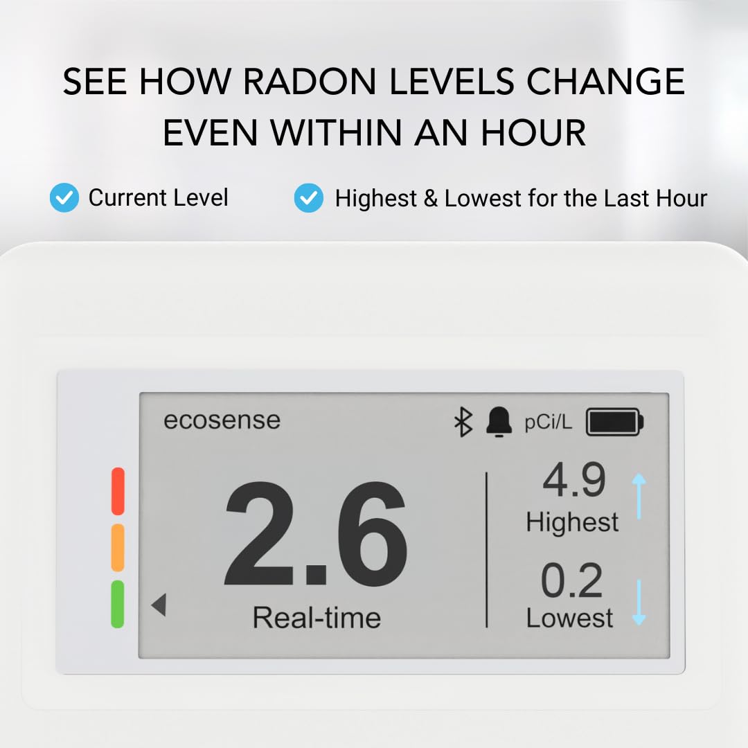 Ecosense Continuous Home Radon Detector, Battery Powered, Display, EF100