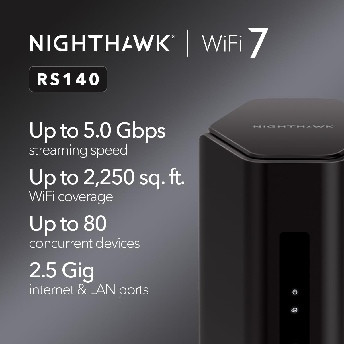 NETGEAR Nighthawk WiFi 7 Router RS140, Up to 2,250 sq ft, 5 Gbps