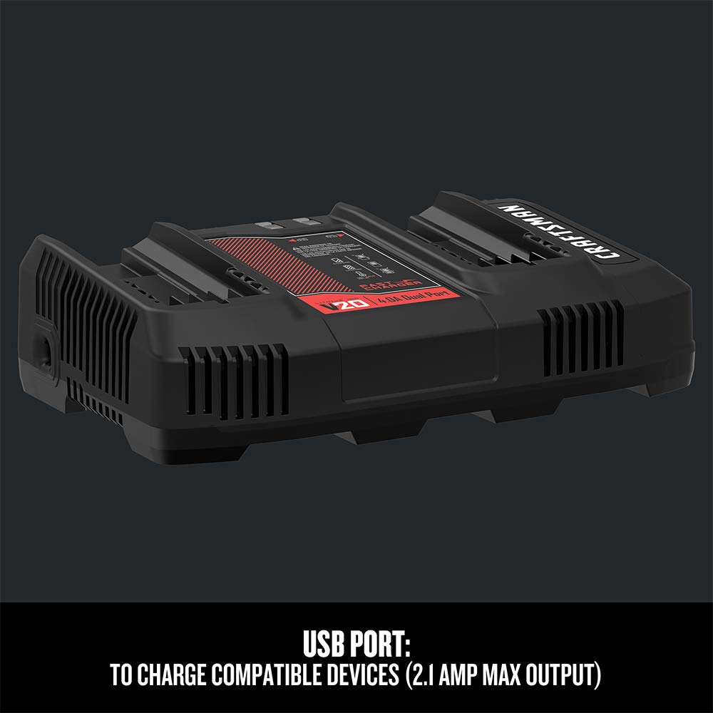 CRAFTSMAN V20 2Ah Lithium Ion Dual-Port Power Tool Battery Charger (CMCB124)