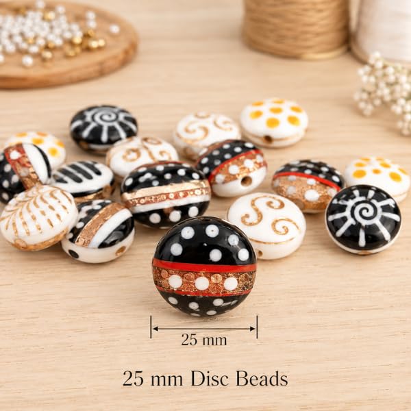 Lamp Work Handmade Glass Beads | 25mm Disc Beads | 8” Strands | Colorful Glass Beads for Jewelry Making | DIY Crafts & Beading Projects (20, Strands)