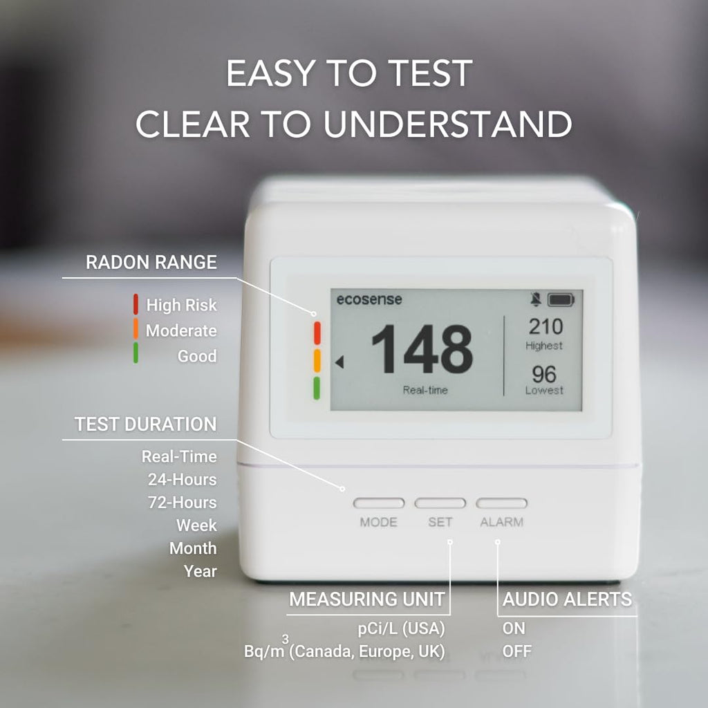 Ecosense Continuous Home Radon Detector, Battery Powered, Display, EF100