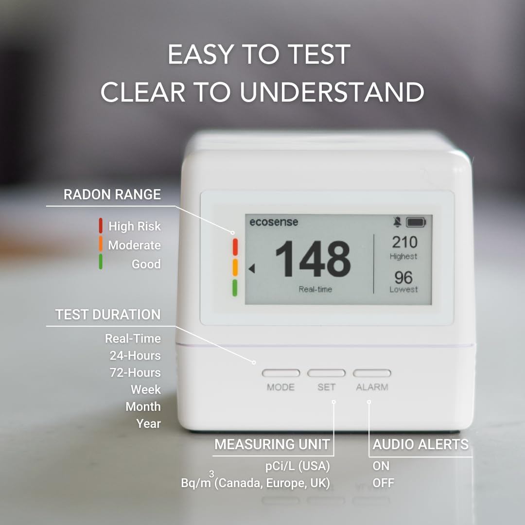 Ecosense Continuous Home Radon Detector, Battery Powered, Display, EF100