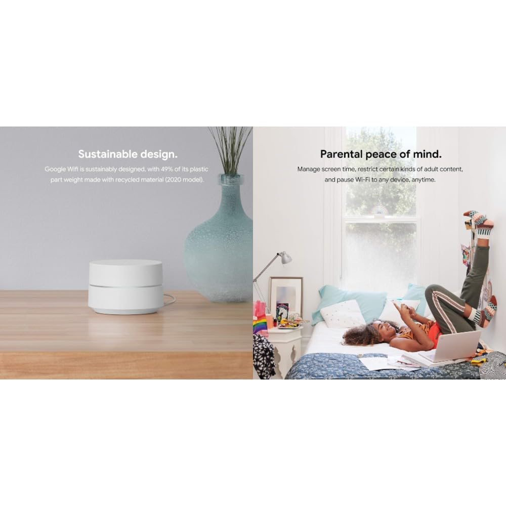 Google WiFi - AC1200 - Mesh WiFi System - WiFi Router - 4500 Sq Ft Coverage - Non-Retail Packaging - 3 Pack - Snow