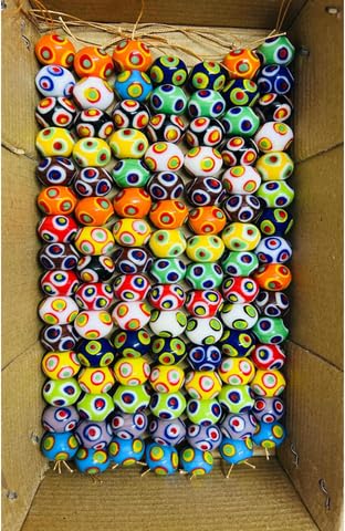 Lamp Work Handmade Glass Beads | Multi Color Dotted 18mm Beads | 8” Strands | Colorful Glass Beads for Jewelry Making | DIY Crafts & Beading (20, Strands)