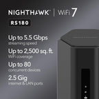 NETGEAR Nighthawk WiFi 7 Router RS180, Up to 2,500 sq ft, 5.5 Gbps