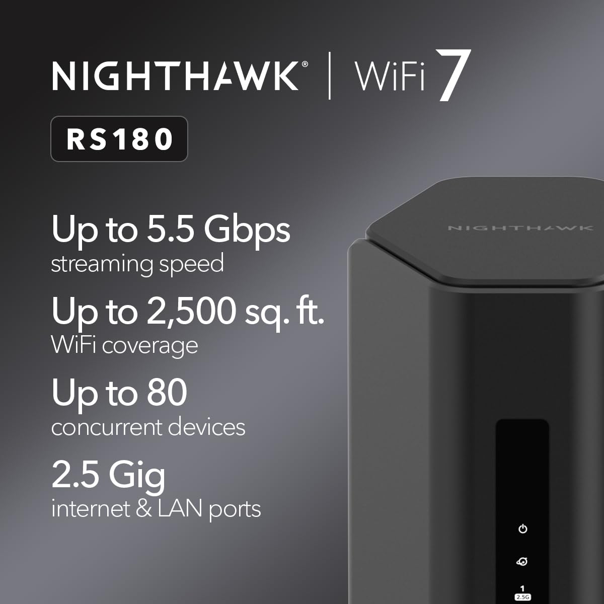 NETGEAR Nighthawk WiFi 7 Router RS180, Up to 2,500 sq ft, 5.5 Gbps