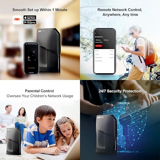 Mercku M6 WiFi 6 AX1800 Modem Mesh Router 3000 Coverage 2.4G/5GHz 1800Mbps APP Control EasyMesh MU-MIMO 2 Gigabit Ports (White)