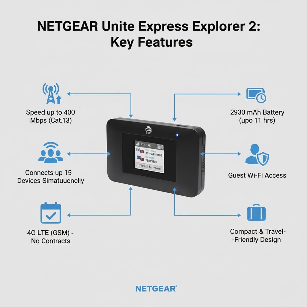 AT&T Unite Express 4G LTE Mobile Hotspot, AC797-100NAS, AirCard 797 Wi-Fi 5 Cellular Wireless Router, LTE Cat-13 Internet Speeds up to 400 Mbps, Perfect for Travel & Work (Premium)