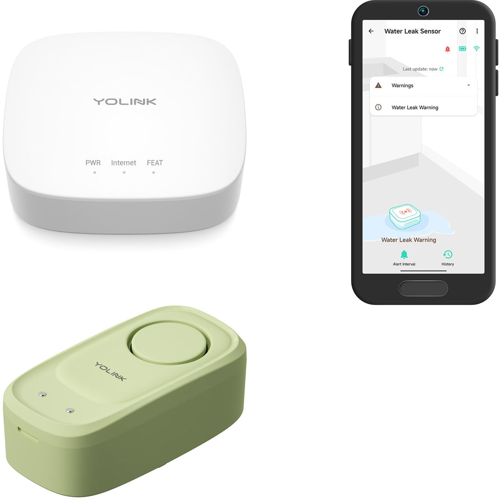 YoLink Class E Sensor Water Leak Sensor 5 Kit: 3-Pack + Hub