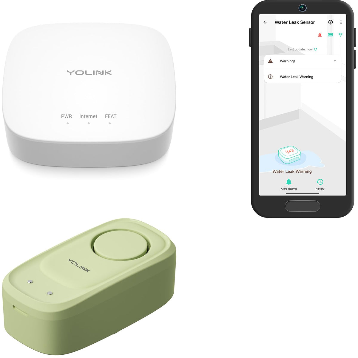YoLink Class E Sensor Water Leak Sensor 5 Kit: 3-Pack + Hub