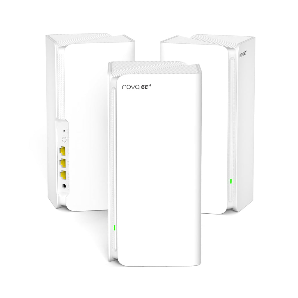 Tenda AXE5700 Mesh WiFi 6E System Nova MX21 Pro - up to 7300 sq.ft - Whole Home WiFi 6E Mesh System - New 6GHz Band - Tri-Band Mesh Router for 200 Devices - 7*3dBi Antennas for Strong Signal - 3-Pack