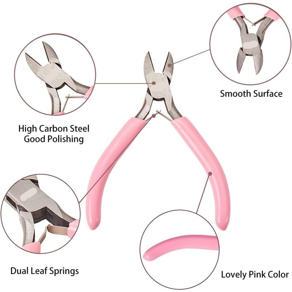 4 Inch Pink Mini Side Cutting Pliers, Precision Diagonal Cutters for Jewelry Making & Beading