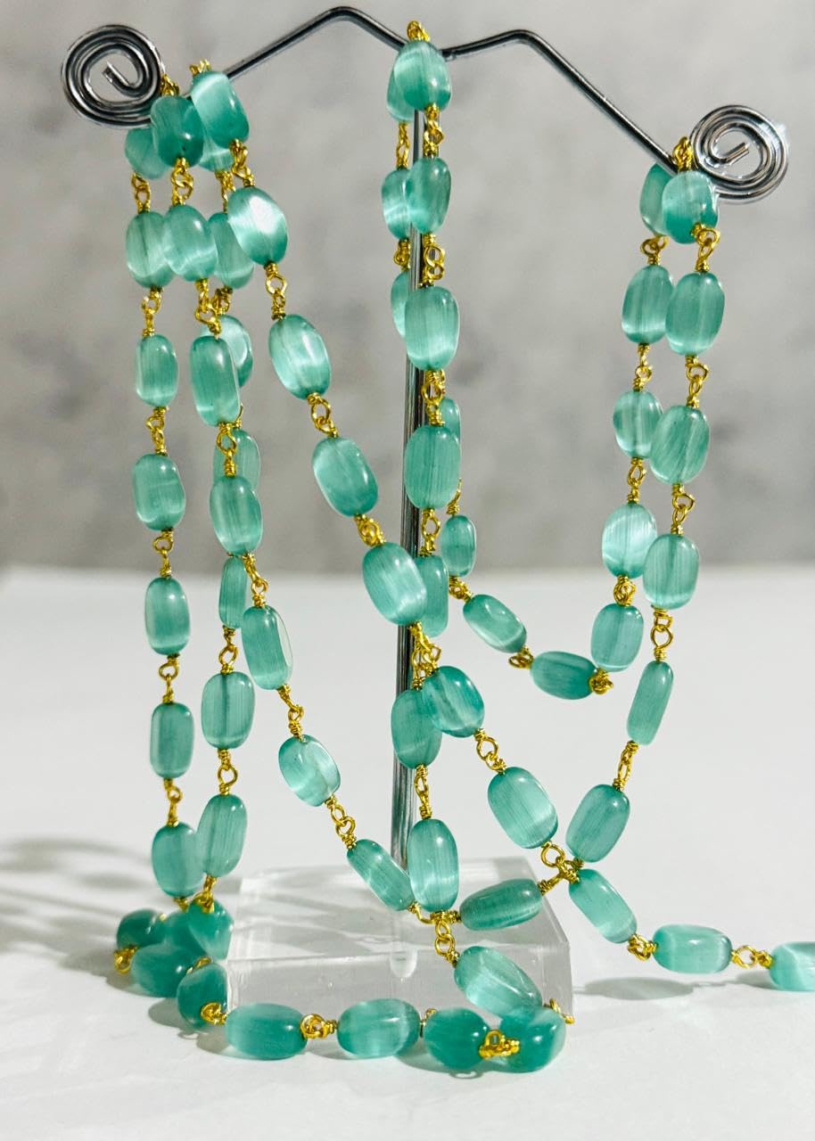 4x7mm Turquoise Oval Beads Rosary Chain, Gold Plated Brass Wire Wrapped Chain by Foot, Jewelry Making Supplies for Necklaces, Bracelets, Earrings – DIY Craft Beading Chain (25 Feet)